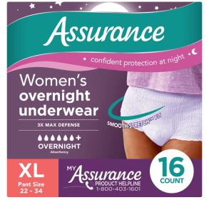 Assurance Women's Incontinence & Postpartum Underwear, XL, Overnight (16 Count)