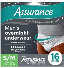 Assurance Men's Incontinence Underwear, S/M, Overnight (16 Count)