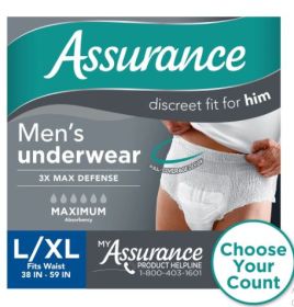 Assurance Men's Incontinence Underwear, L/XL, Maximum Absorbency (36 Count)