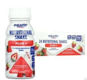 Equate Nutritional Shake Plus, Strawberry, 8 fl oz, 24 Count